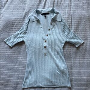 Light Blue Collared Top with Gold Buttons